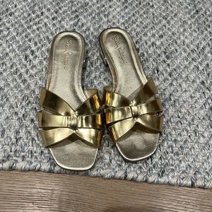 Lilly Pulitzer, Gold, slip on, slide sandals.  Size 6M